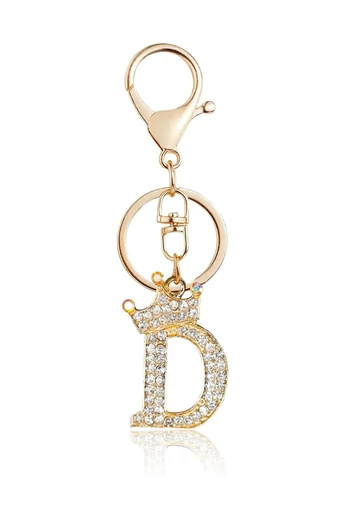  Elegancki brelok z inicjałem „D” ozdobiony koroną i błyszczącymi kryształkami