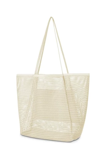  Siatkowa torba plażowa z podstawą Oxford, beżowa, składana, lekka, duża pojemność, 37*35*14 cm, Bonluo