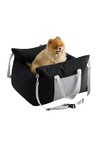  Fotelik samochodowy dla zwierząt, zdejmowany pokrowiec, czarny z szarym materiałem syntetycznym, 60*50*30 cm