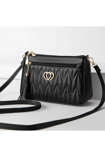  Damska czarna torebka typu crossbody z PU ze złotymi detalami, odporna na zarysowania i wodoodporna, model 26*16*cm