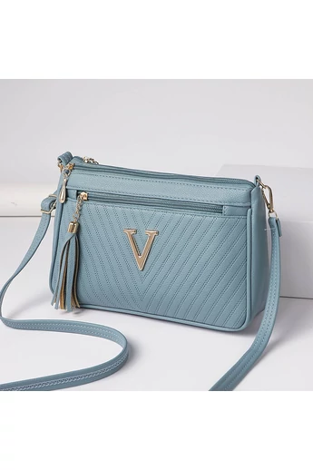  Damska torba na ramię, niebieska, wodoodporna, z PU, elegancki design, z inicjałem V, 26*16*8 cm
