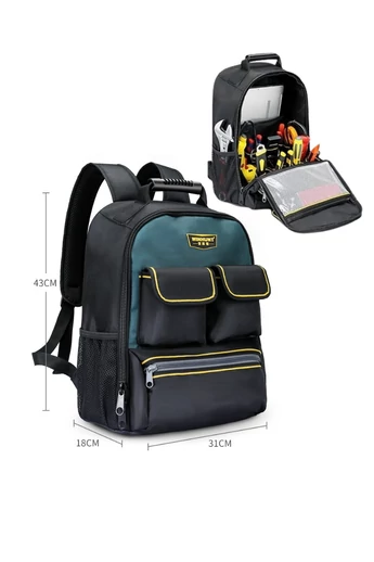  Profesjonalny czarny plecak narzędziowy, niezwykle wytrzymały, z wydajnymi przegrodami, 43*31*18 cm