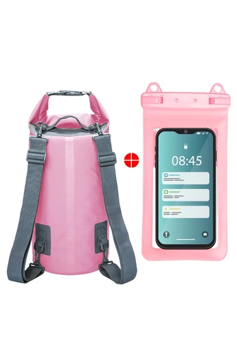  Zestaw Bonluo Unisex Pink Portable Dry Bag i etui na telefon, idealny na plażę i wędkowanie, 20 l