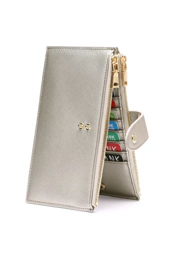  Portfel damski RFID ze srebrnej skóry PU z 16 przegródkami na karty 19,5*11*2 cm