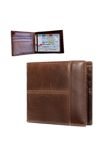  Portfel męski Bonluo z brązowej skóry naturalnej, rozmiar (12*10*2 cm)