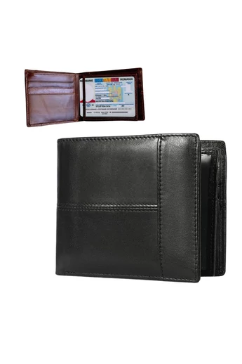 Portfel męski Bonluo, czarny, ze skóry naturalnej, rozmiar (12*10*2 cm)