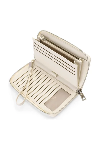  Wielofunkcyjny beżowy portfel damski z PU, z zamkiem błyskawicznym i paskiem na rękę, 22x12x3 cm, Bonluo