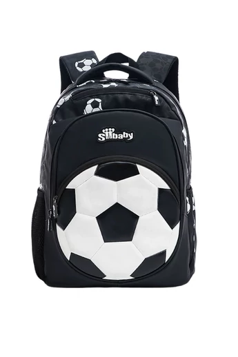  Plecak ergonomiczny Bonluo dla dzieci, czarno-biały, z motywem piłki nożnej, tkanina Oxford, 40*29*19 cm