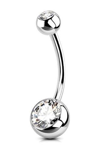  Elegancki prosty piercing pępka wykonany ze stali nierdzewnej 316L z cyrkoniami