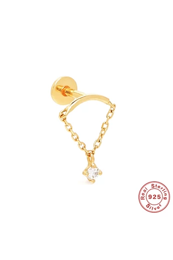  Elegancki piercing do chrząstki ze srebra S925 i złota z delikatnym łańcuszkiem ozdobionym cyrkoniami 5A (1 szt.)