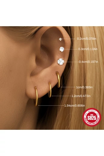  Elegancki i wyrafinowany zestaw do piercingu z cyrkonii 5A ze srebra 925 (6 szt.)