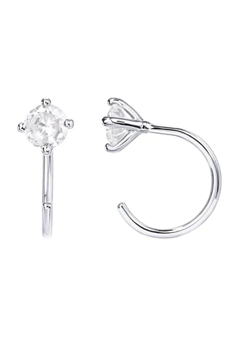  Eleganckie kolczyki z cyrkoniami i otwartym wzorem, pokryte 14-karatowym białym złotem