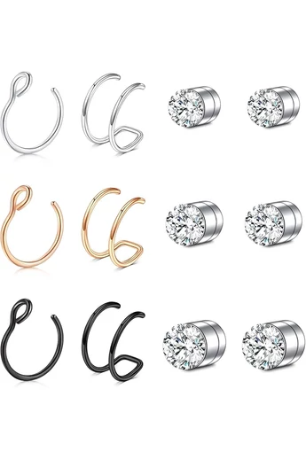  Zestaw kolczyków i piercingu ze stali nierdzewnej 316L w nowoczesnym stylu do nosa i uszu