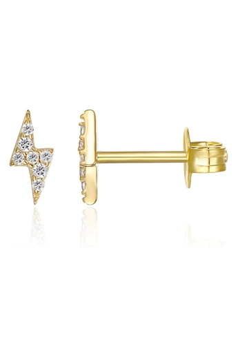 Eleganckie złote kolczyki ze srebra S925 z motywem błyskawicy i błyszczącymi kryształkami