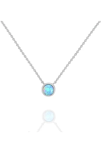  Elegancki srebrny łańcuszek ze stali nierdzewnej z okrągłą zawieszką opalową 40 cm + przedłużka 5 cm