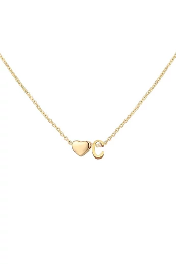  Naszyjnik damski z sercem i inicjałem „C” wykonany ze stali tytanowej pokrytej 18-karatowym złotem