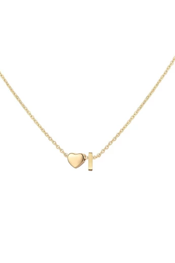  Naszyjnik damski z sercem i inicjałem „I” wykonany ze stali tytanowej pokrytej 18-karatowym złotem