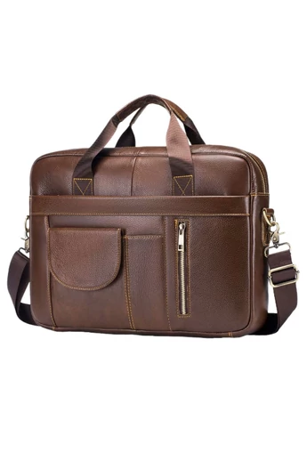  Oryginalna skórzana torba biznesowa, przegroda na laptopa 14'', brązowa, 28*39*6 cm