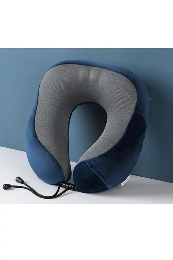 Poduszka na szyję Bonluo w kolorze ciemnoniebieskim/szarym, wymiary 30x28x15 cm
