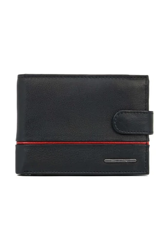  Męski portfel skórzany z ochroną RFID, czarny z eleganckimi czerwonymi detalami, 9*12,5*2 cm