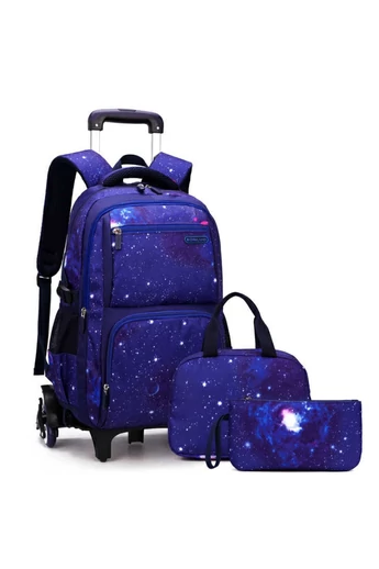 Zestaw plecaków Bonluo Dark Purple z odpinanym trójkołowym stojakiem, torebką i mini piórnikiem (3 szt.)