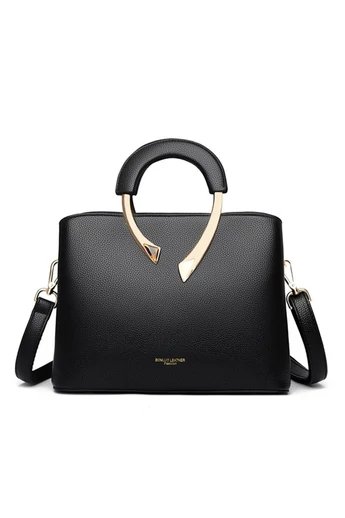 Geanta Bonluo czarna na ramię ze złotymi zdobieniami z imitacji skóry 21x27x13 cm
