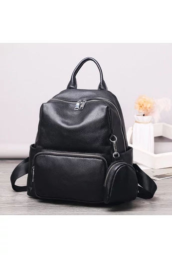  Elegancki damski plecak ze skóry naturalnej z wieloma przegrodami, czarny, 31*25*11 cm