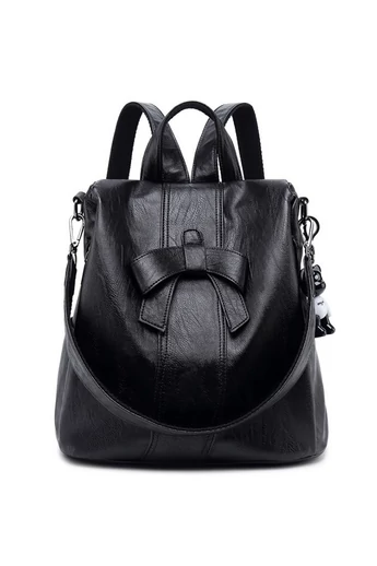  Plecak damski z PU, elegancki i kompaktowy, wiele przegródek, czarny, 29*33*16 cm