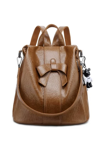  Elegancki i kompaktowy damski plecak z PU, wiele przegródek, brązowy, 29*33*16 cm