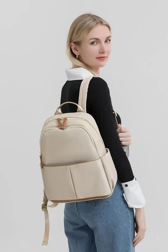  Wodoodporny plecak damski z poliestru o dużej pojemności, beżowy, 33*28*11 cm