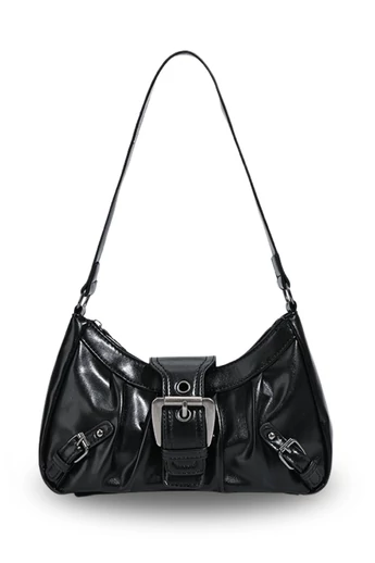  Elegancka czarna torba na ramię z PU z ozdobną klamrą i regulowanymi paskami