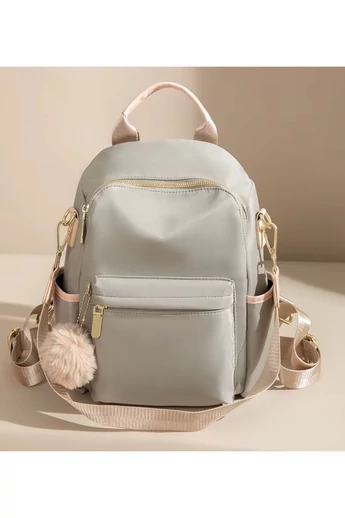  Stylowy różowo-szary plecak wykonany z wodoodpornego poliestru, wielofunkcyjny, nowoczesne detale, 32*26*14 cm