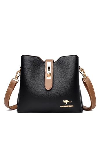  Elegancka czarna torebka damska na ramię z PU z wieloma przegródkami, 22*10*20 cm