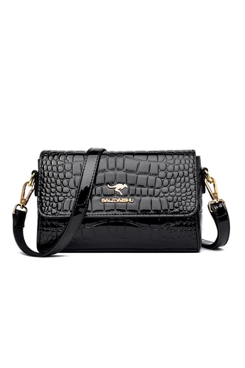  Elegancka czarna torebka Cossbody z fakturą krokodyla, PU, 23*7*15 cm