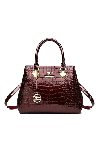  Elegancka torebka z PU w kolorze wiśniowo-czerwonym i na ramię z fakturą skóry krokodyla 29*13*25 cm
