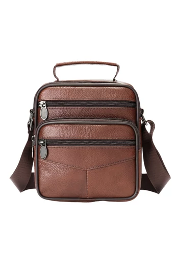  Męska brązowa torba na ramię ze skóry naturalnej, model casualowy i elegancki, 20*17*8 cm