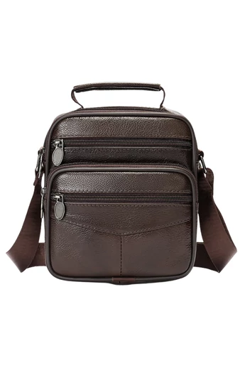  Męska brązowa torba na ramię ze skóry naturalnej, model casualowy i elegancki, 20*17*8 cm