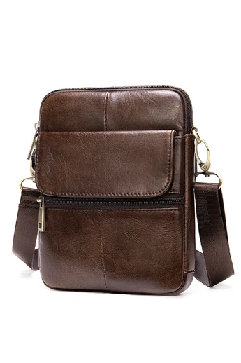 Męska brązowa torba typu crossbody z prawdziwej skóry z regulowanym paskiem 11*15*2,5 cm